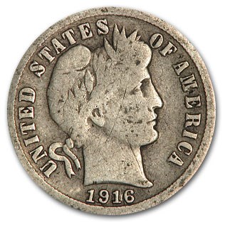 1916-S Barber Dime Good/VG 1916-S Barber Dime Good/VG